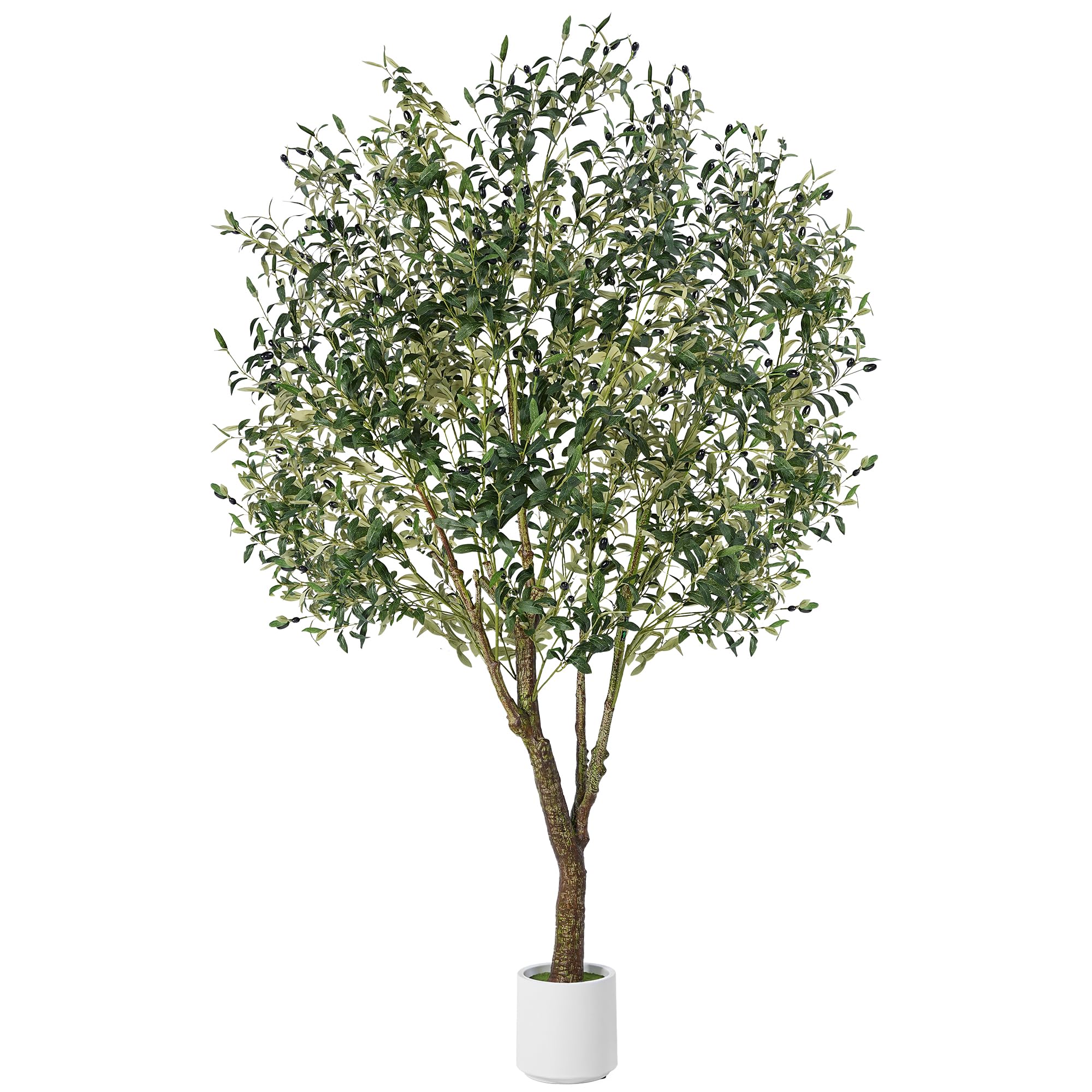 7ft Artificial Olive Tree with Natural Wood Trunk and White Planter