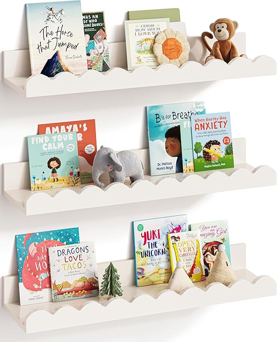 Nursery Book Shelves, Set of 3, Nursery Decor for Baby and Toddler