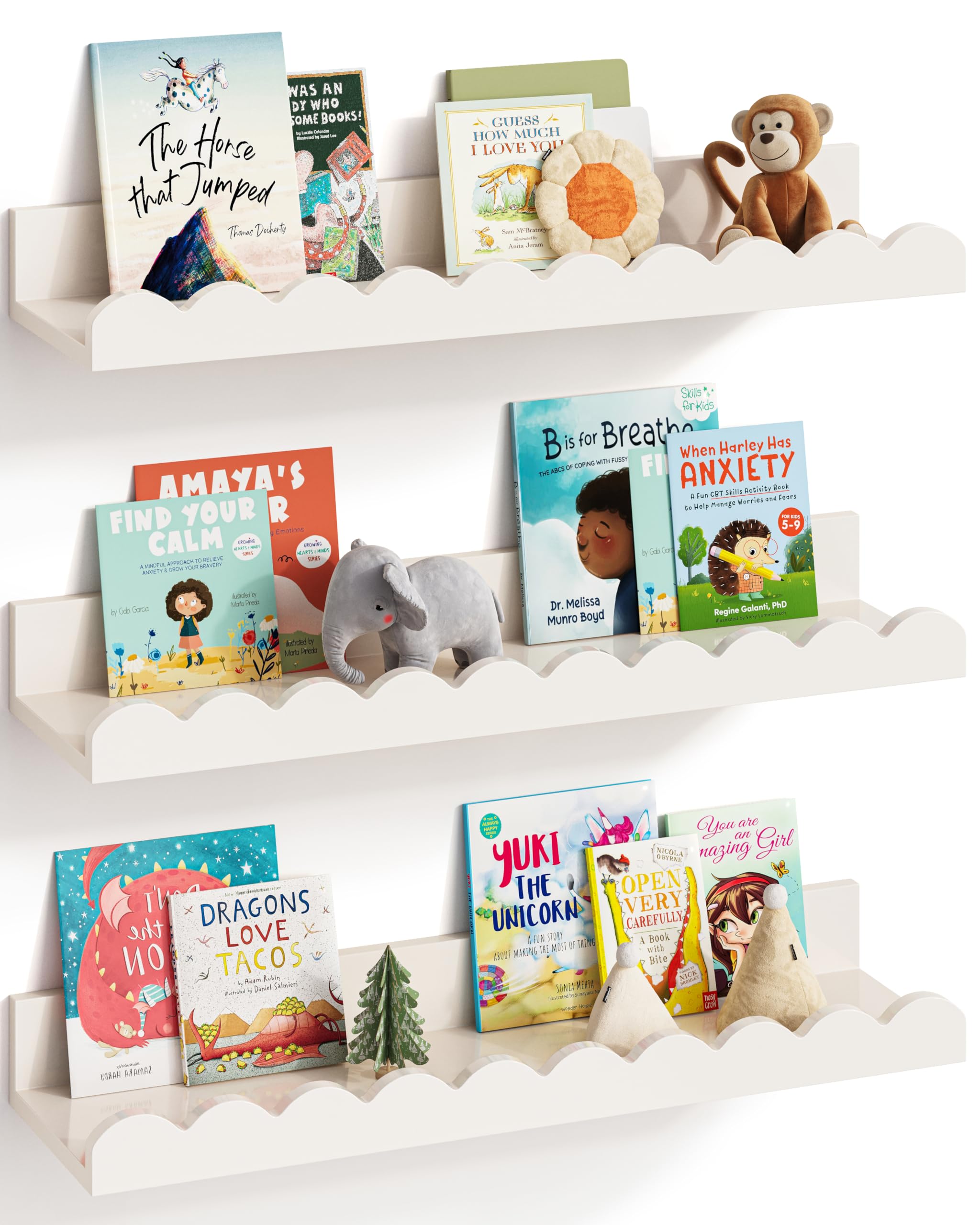 Nursery Book Shelves, Set of 3, Nursery Decor for Baby and Toddler