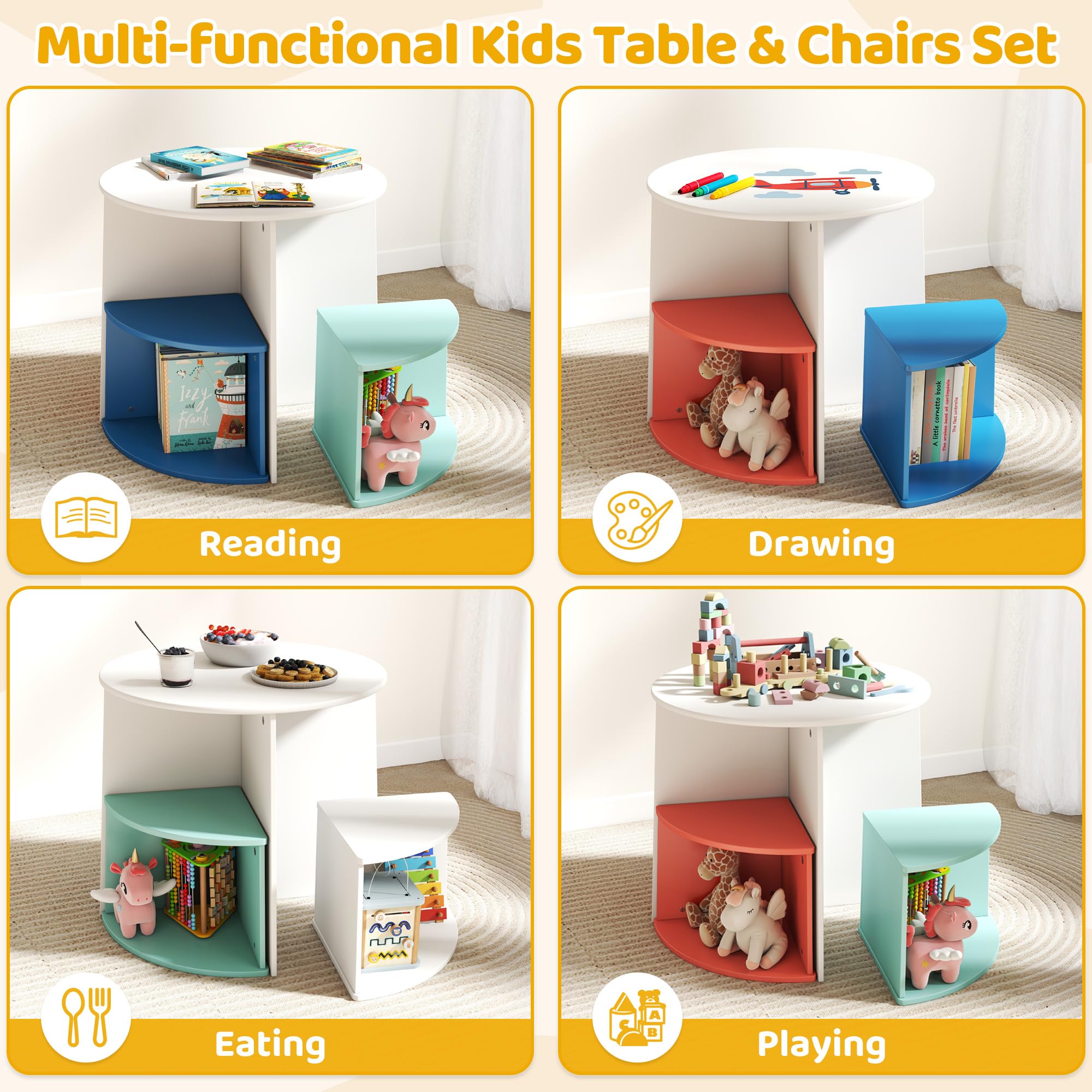 Kids Table and Chair Set with Storage Stools