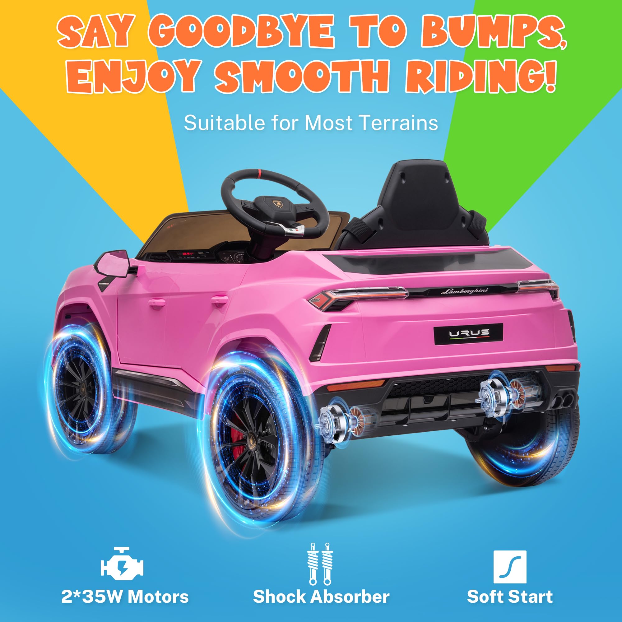 12V Licensed Lamborghini Urus Ride On Car, Electric SUV Car Power Wheel Toy