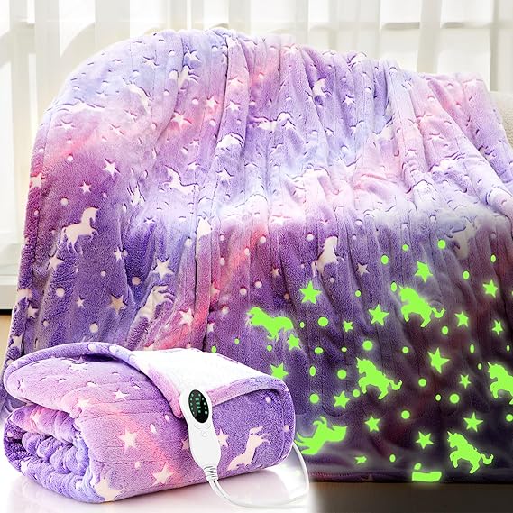 Kids Heated Blanket Glow in the Dark Children Heating Blanket Girl Boy Back First Day