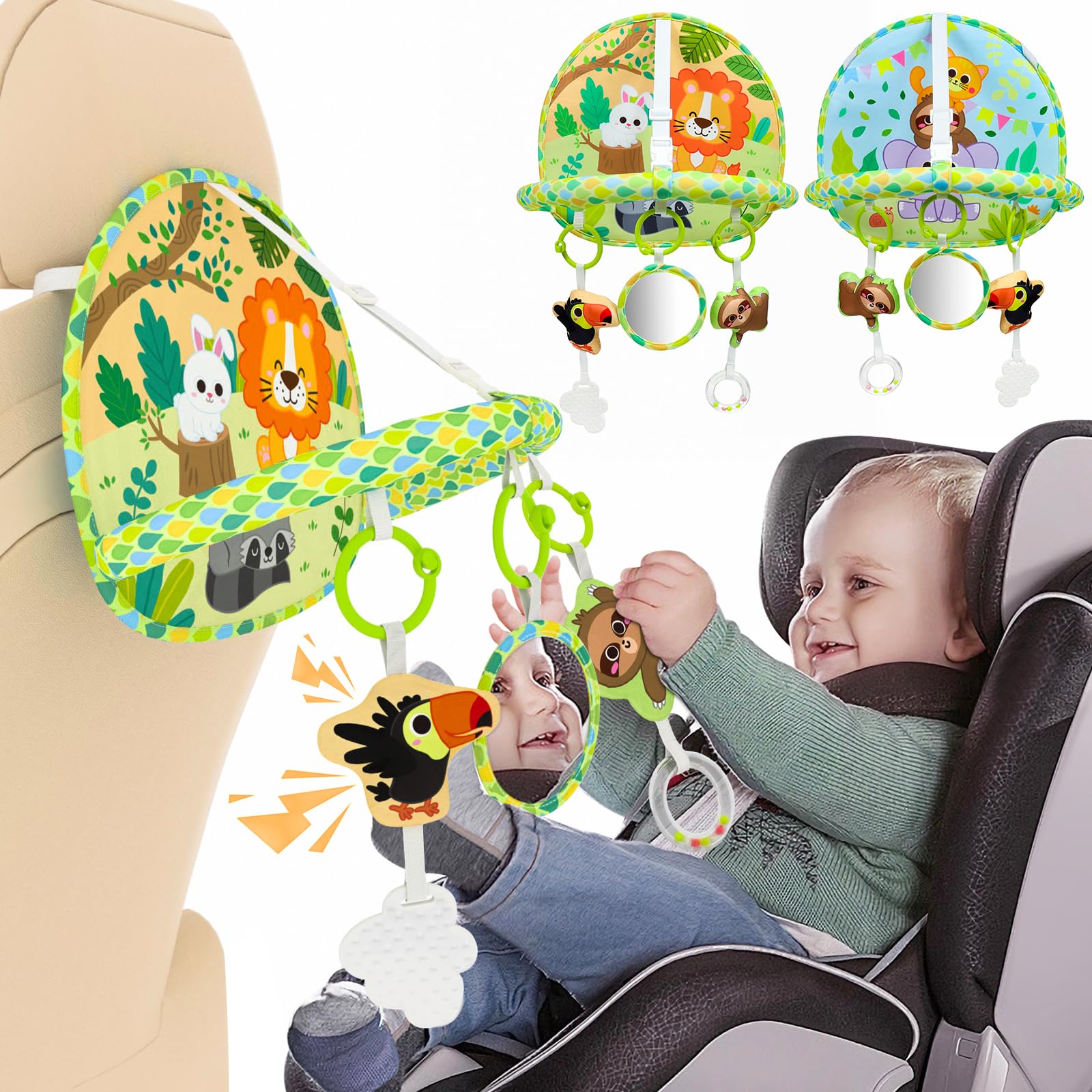Baby Car Seat Toy for Travel Rear Facing Double Sided Baby Travel Activity Car Seat
