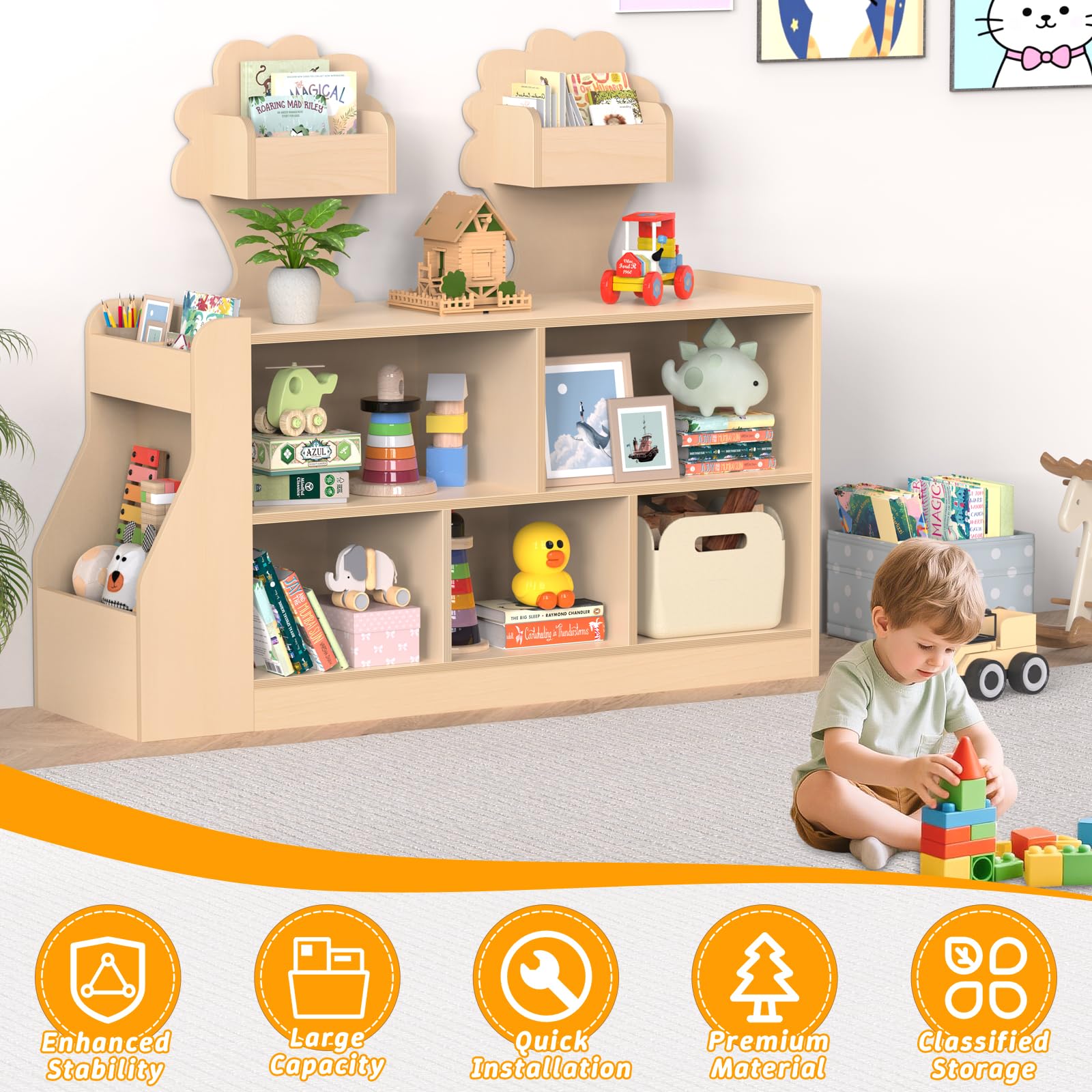 Montessori Toy Storage Shelf with 10 Compartments