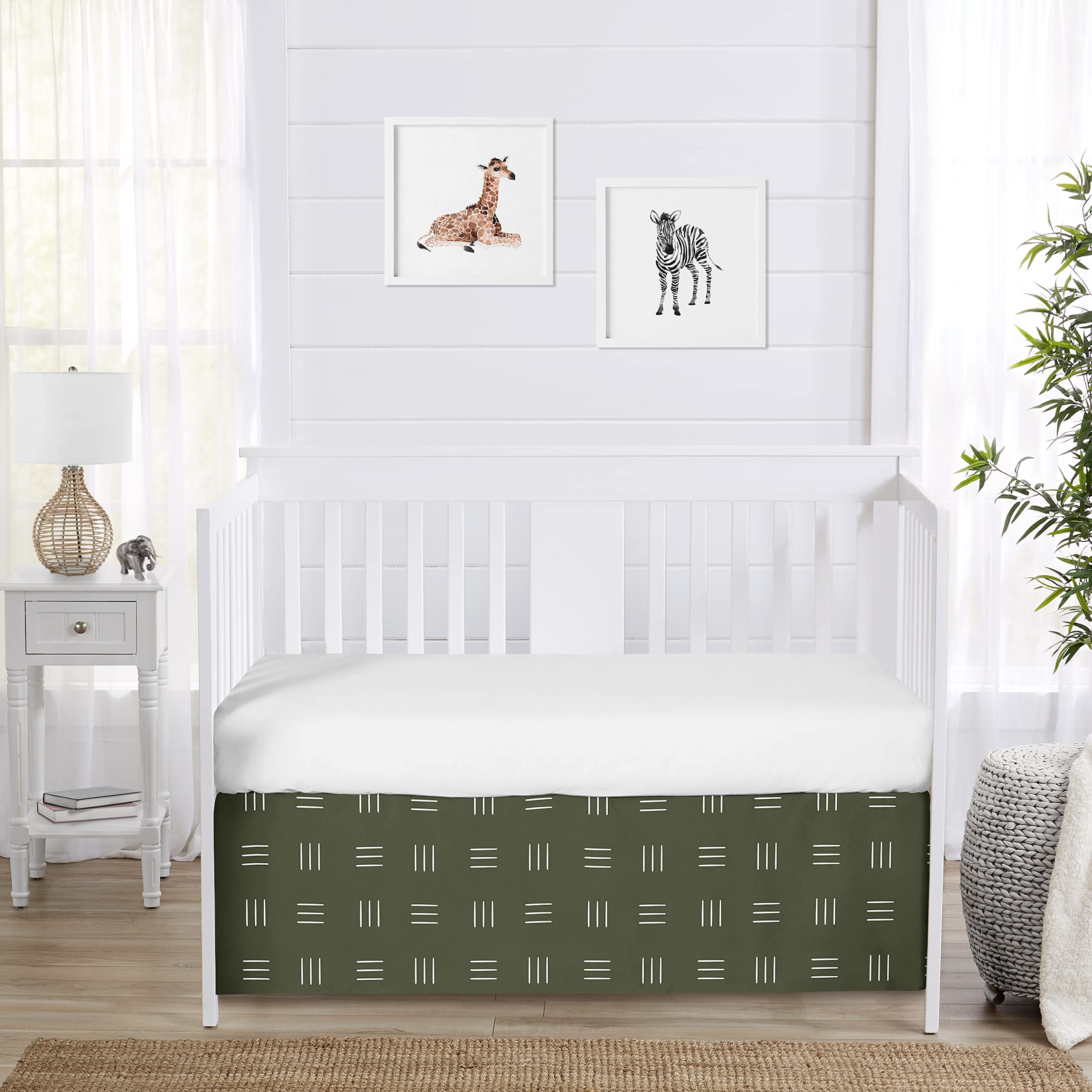 Hunter Green Boho Mudcloth Crib Bed Skirt