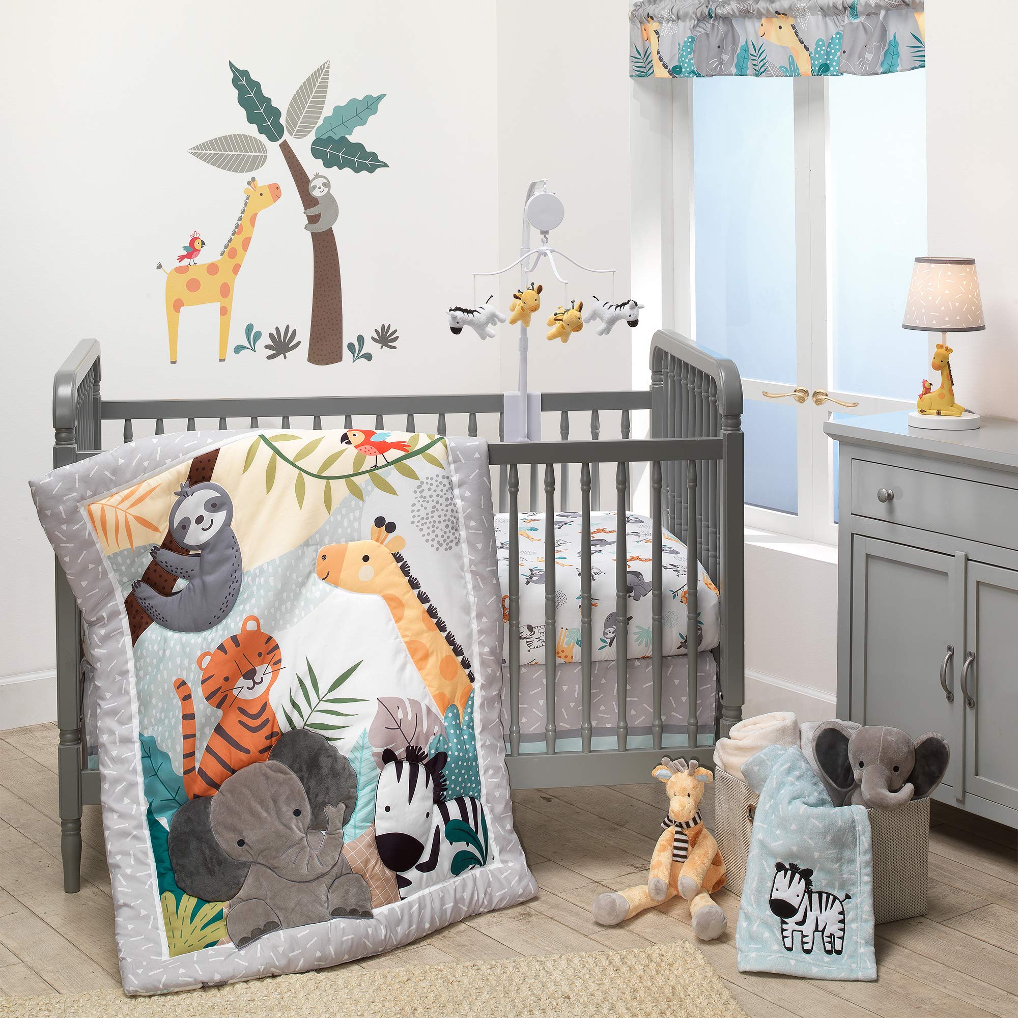 Jungle Animal 3-Piece Crib Bedding Set - Quilt, Fitted Sheet & Skirt