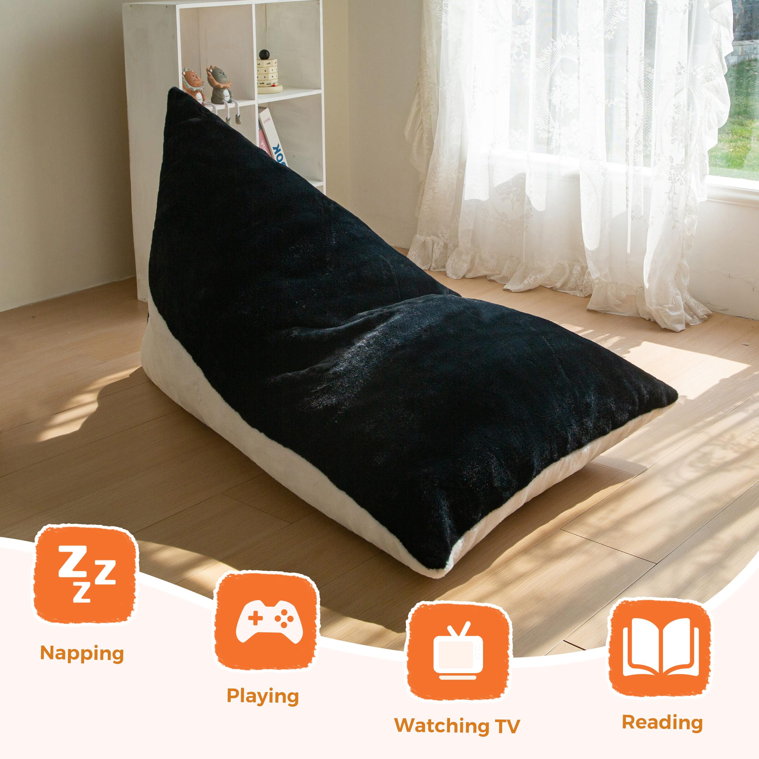 Kids Bean Bag Chair with Handle - Two-Tone Floor Lounger