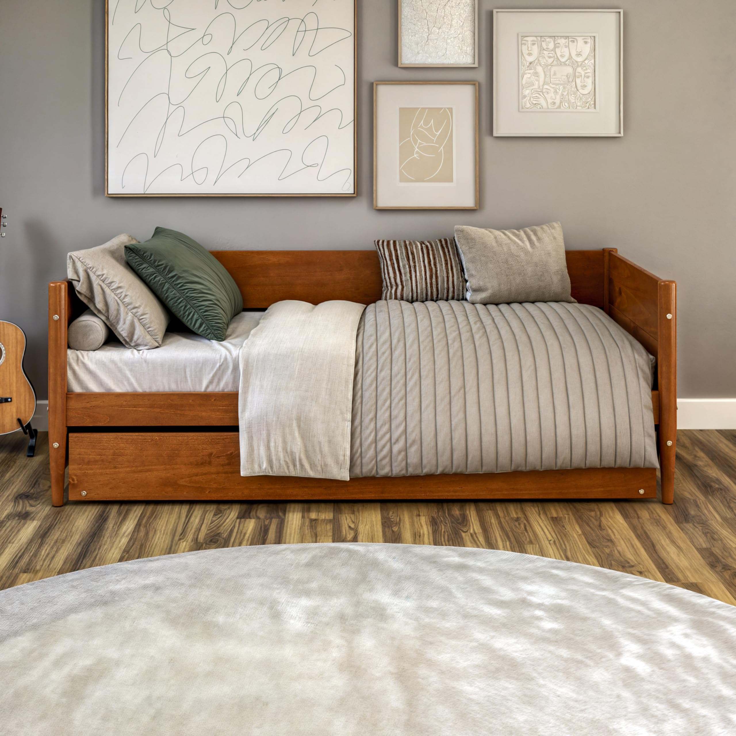 Mid-Century Modern Twin Daybed with Trundle