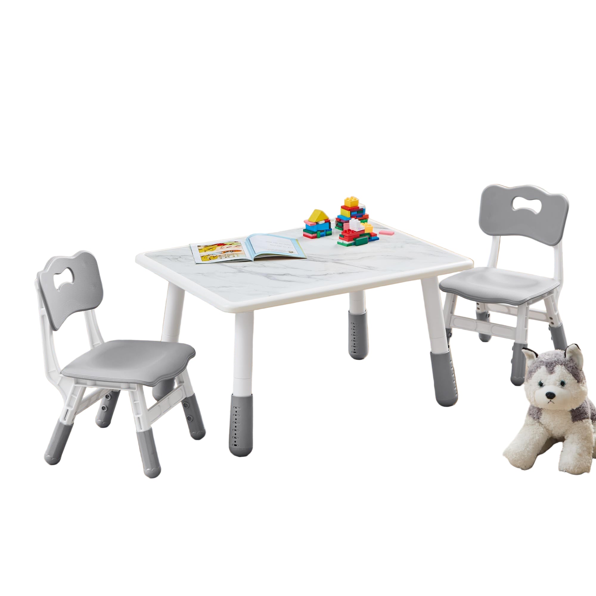 Toddler Table and 2 Chairs Set, Height Adjustable Kids Table and Chairs
