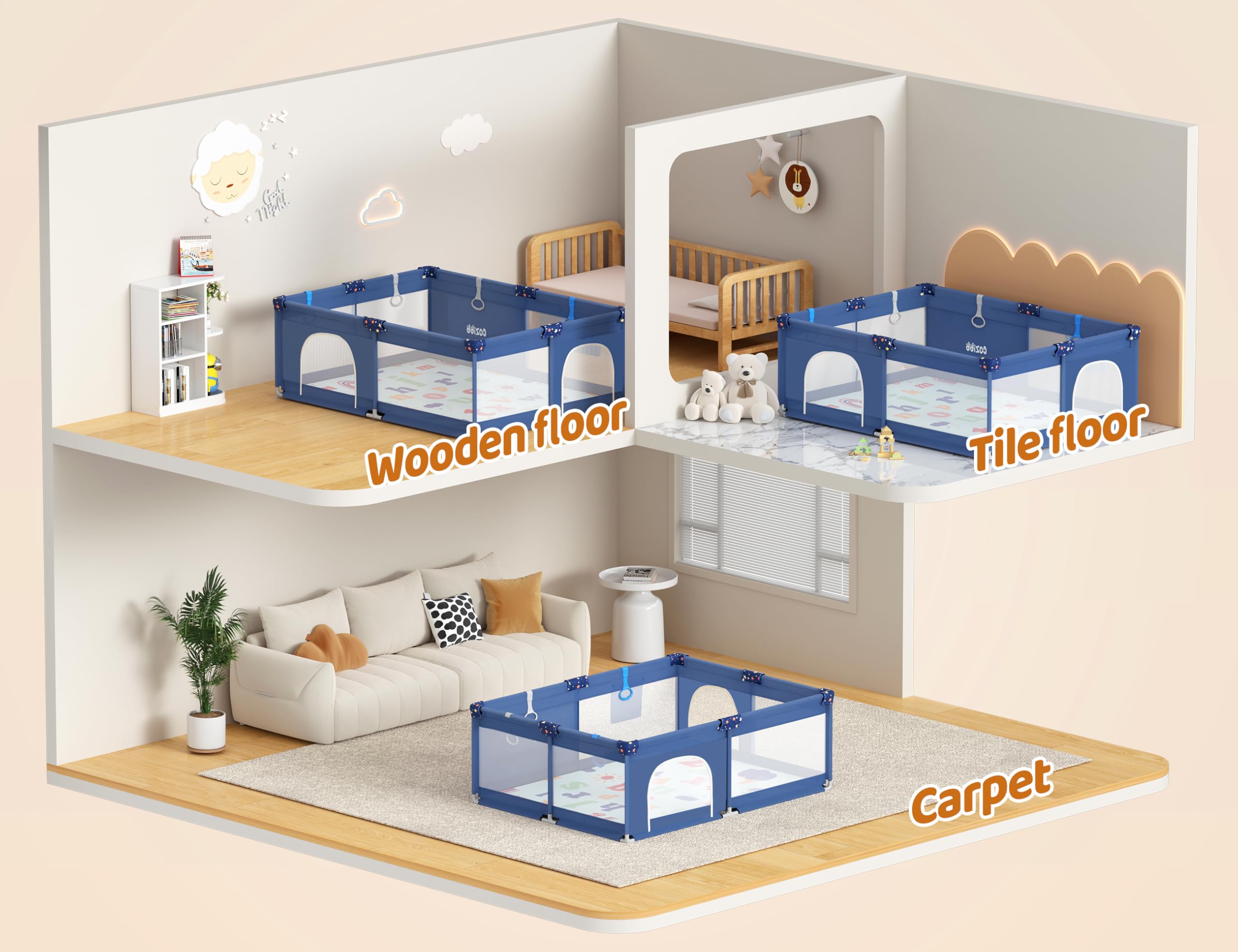 Extra Large Baby Playpen with Mat 71x59