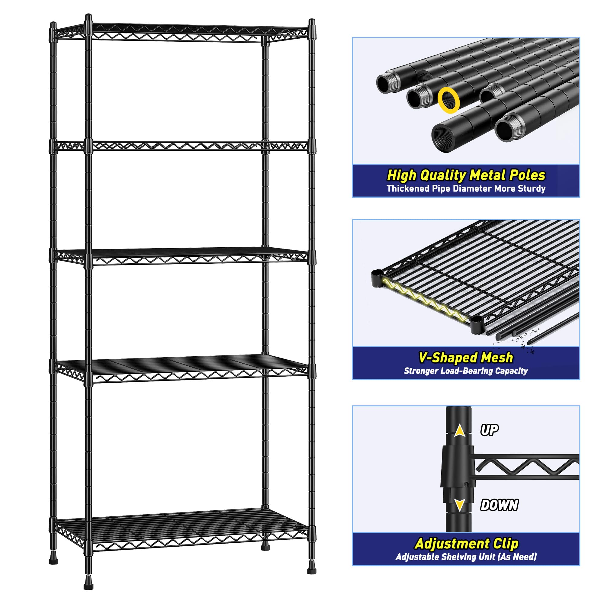 5-Tier Wire Storage Shelving Unit Heavy Duty Metal Rack
