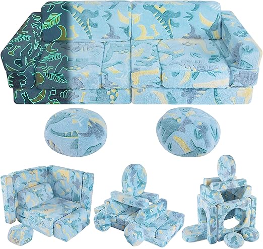 13PCS Kids Play Couch, Foam Modular Kids Sofa, Glowing Toddler Couch Convertible