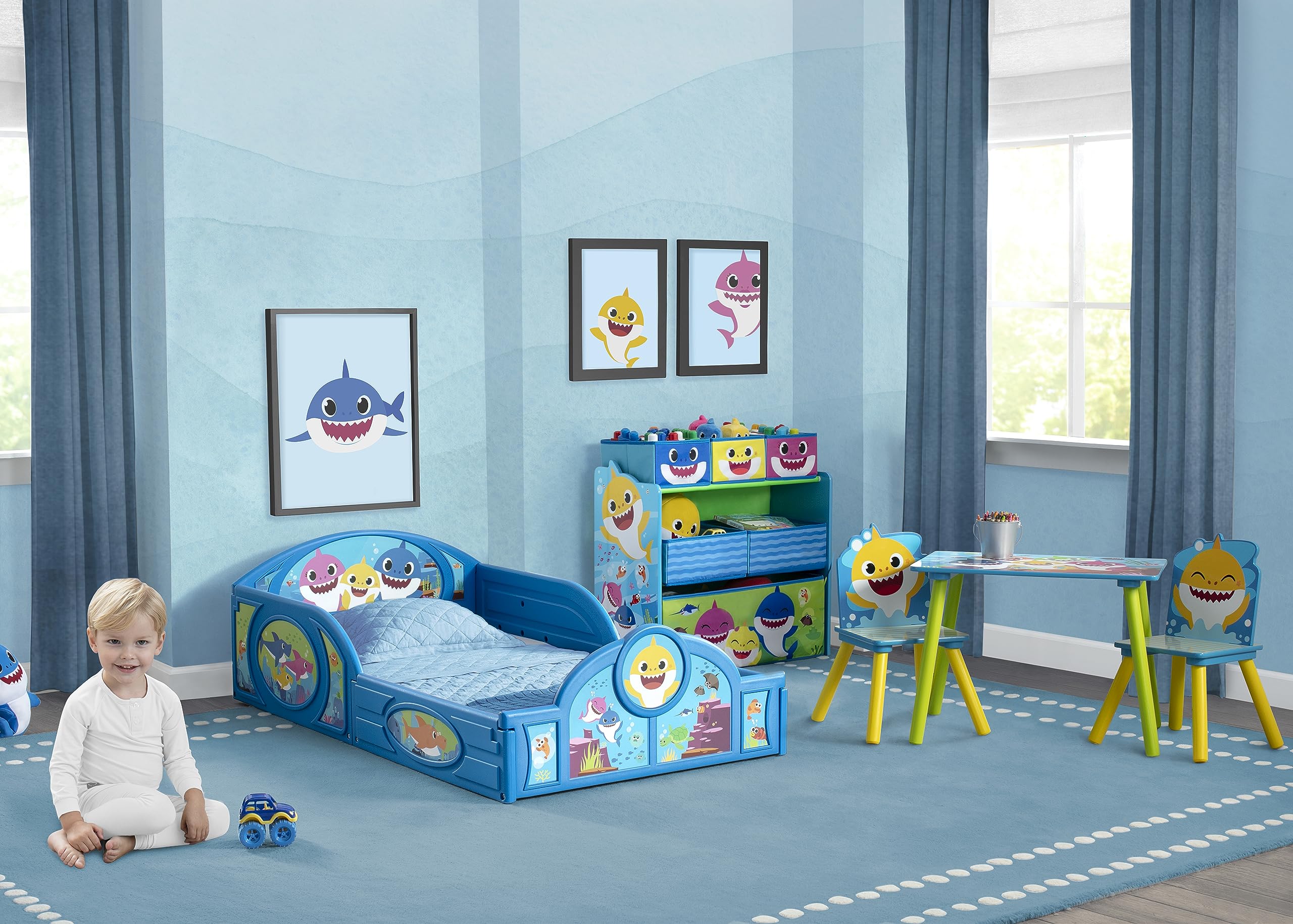 Baby Shark Sleep and Play Toddler Bed with Guardrails