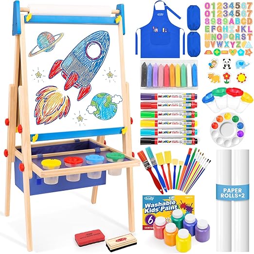 Easel for Kids, Adjustable Standing Art Easel with Magnetic Chalkboard