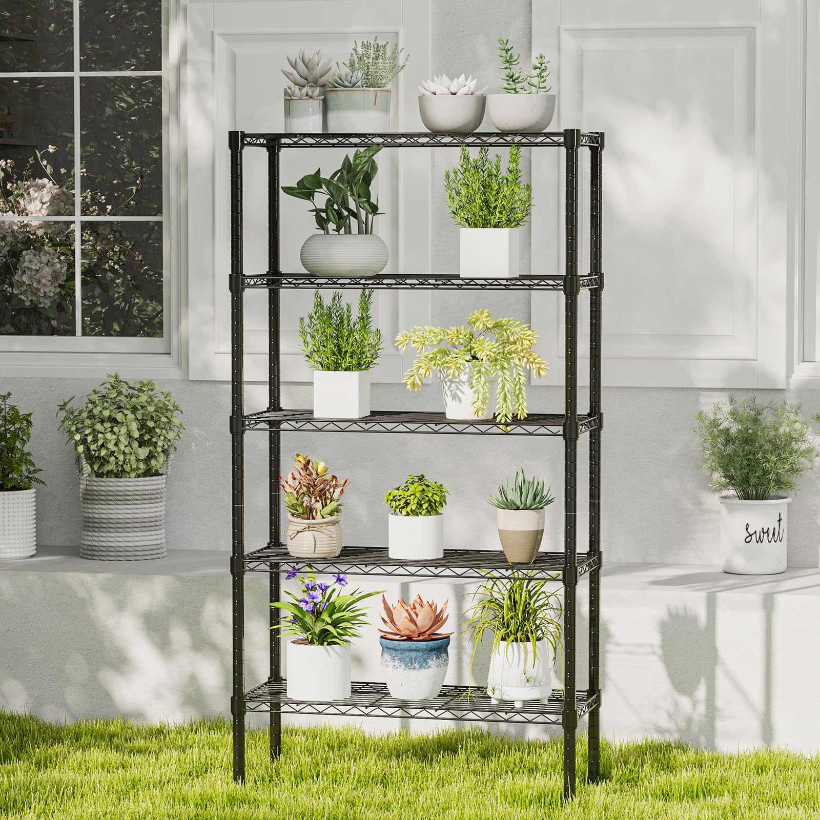 D 5 Tier Metal Wire Rack Shelf Heavy Duty Standing Shelves