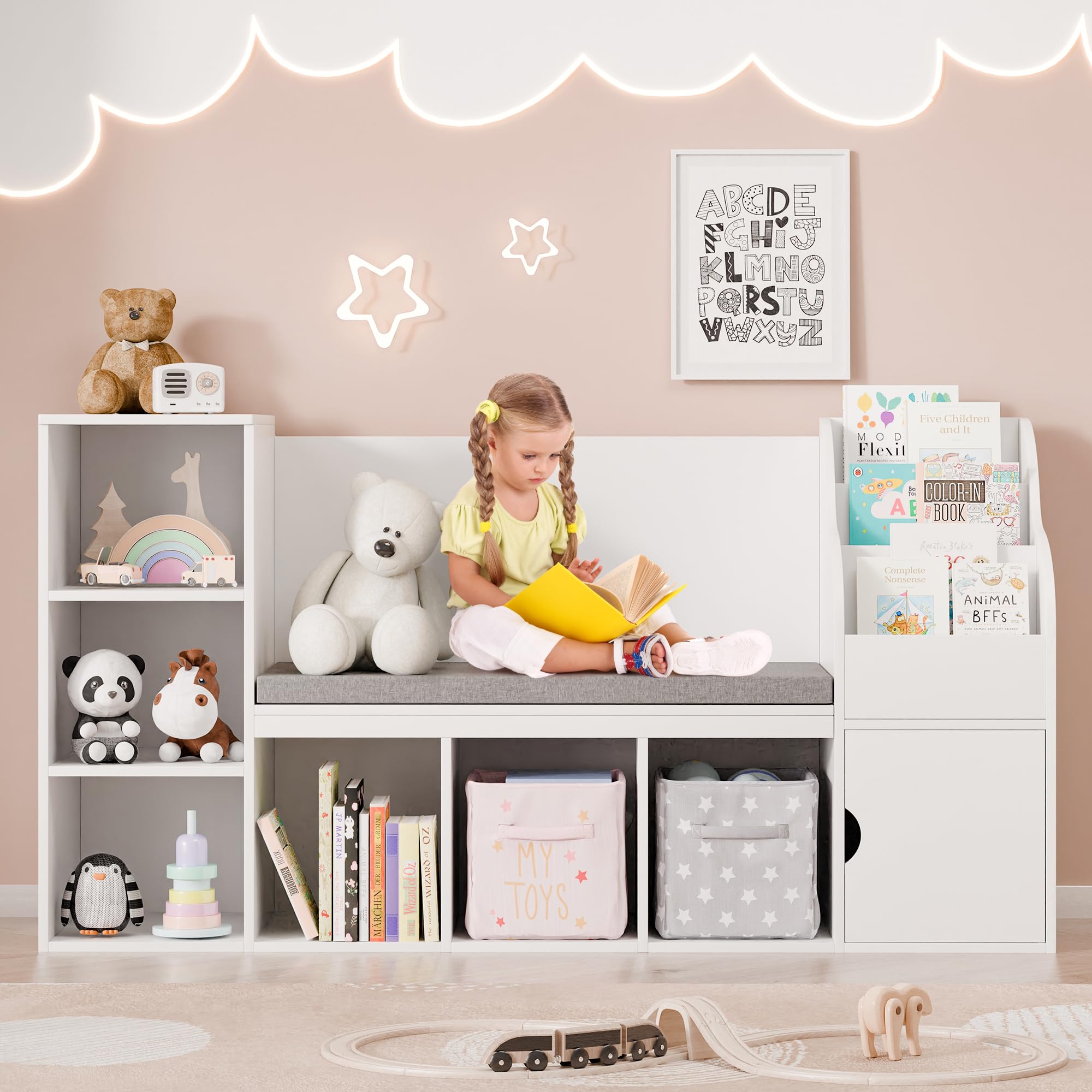 Bookshelf with Reading Nook, Toddler Bookcase Bench