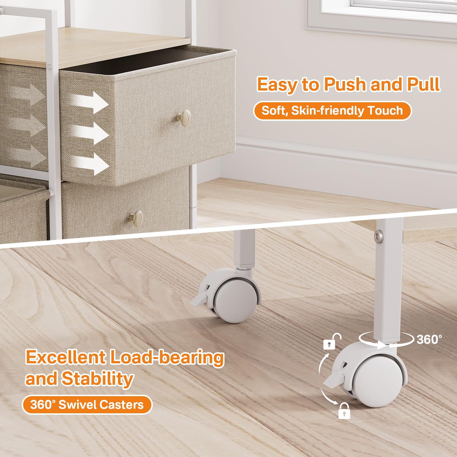 3-Tier Rolling Baby Storage Cart with Drawers and Dividers