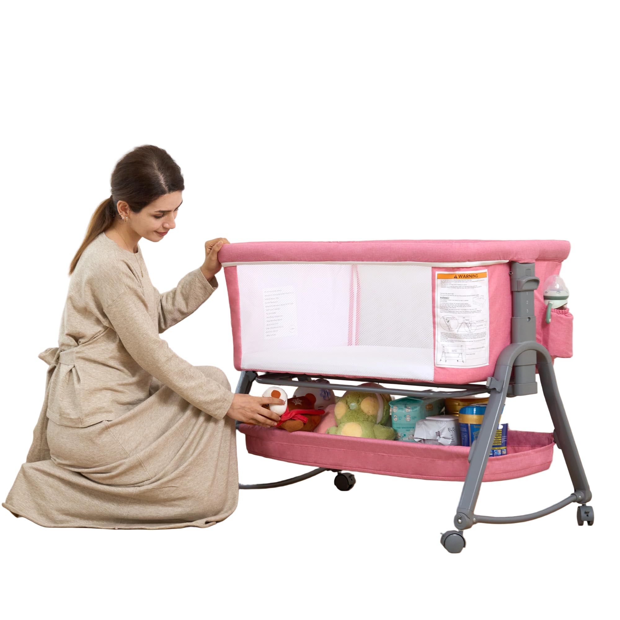 Bassinet Bedside Sleeper, 3 in 1 Bedside Crib with 6 Adjustable