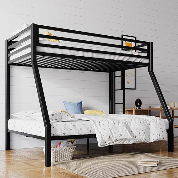Loft Bunk Bed Twin Over Full Size with Ladder and Guardrail