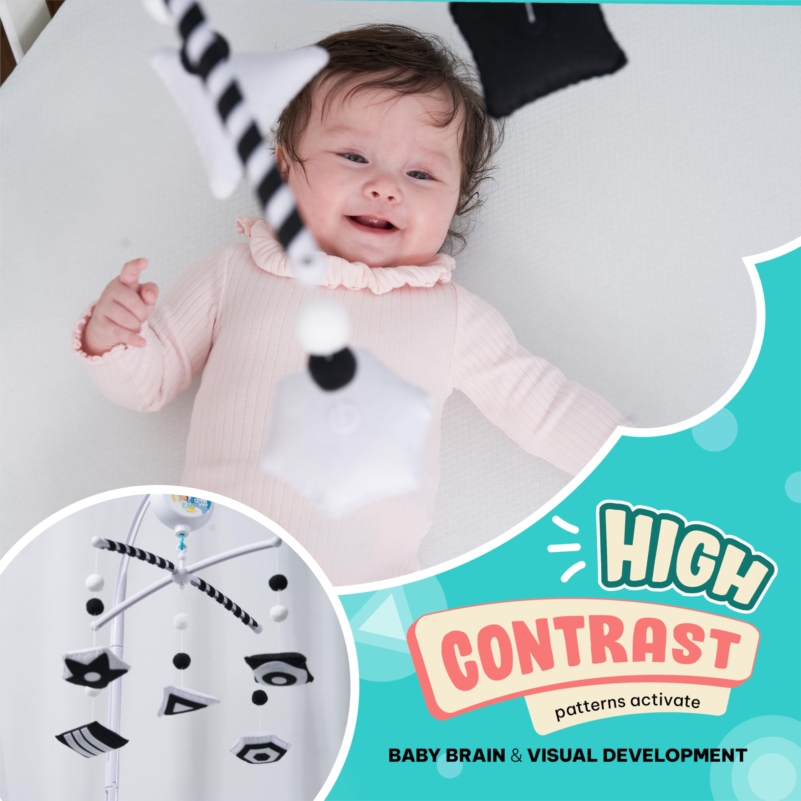 Black and White Montessori Crib Mobile with Music Box