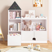 Castle Bookshelf Toy Storage Organizer with 6 Cubbies and Drawers