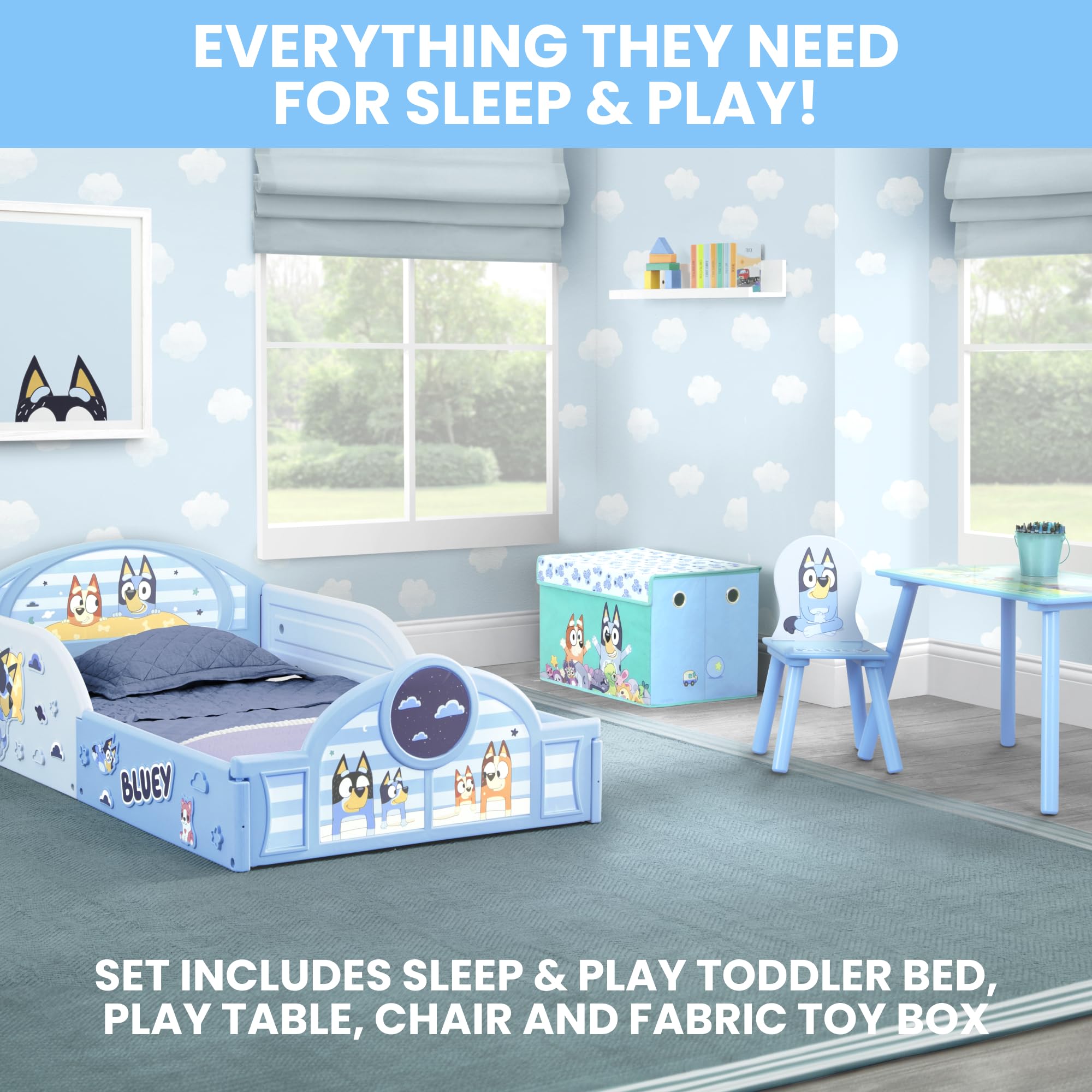 Bluey 4-Piece Toddler Room-in-a-Box Set – Includes Sleep and Play