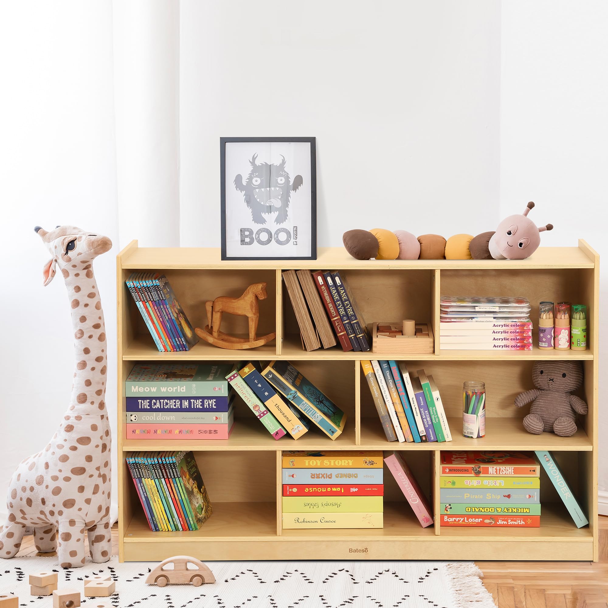 8-Section Wooden Kids Storage Bookshelf