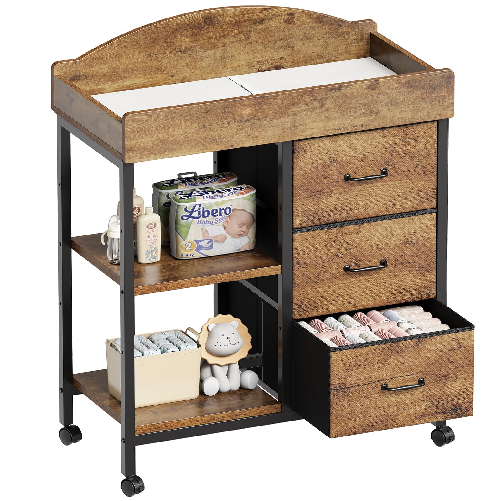 Baby Changing Table Dresser with Drawers and Shelves
