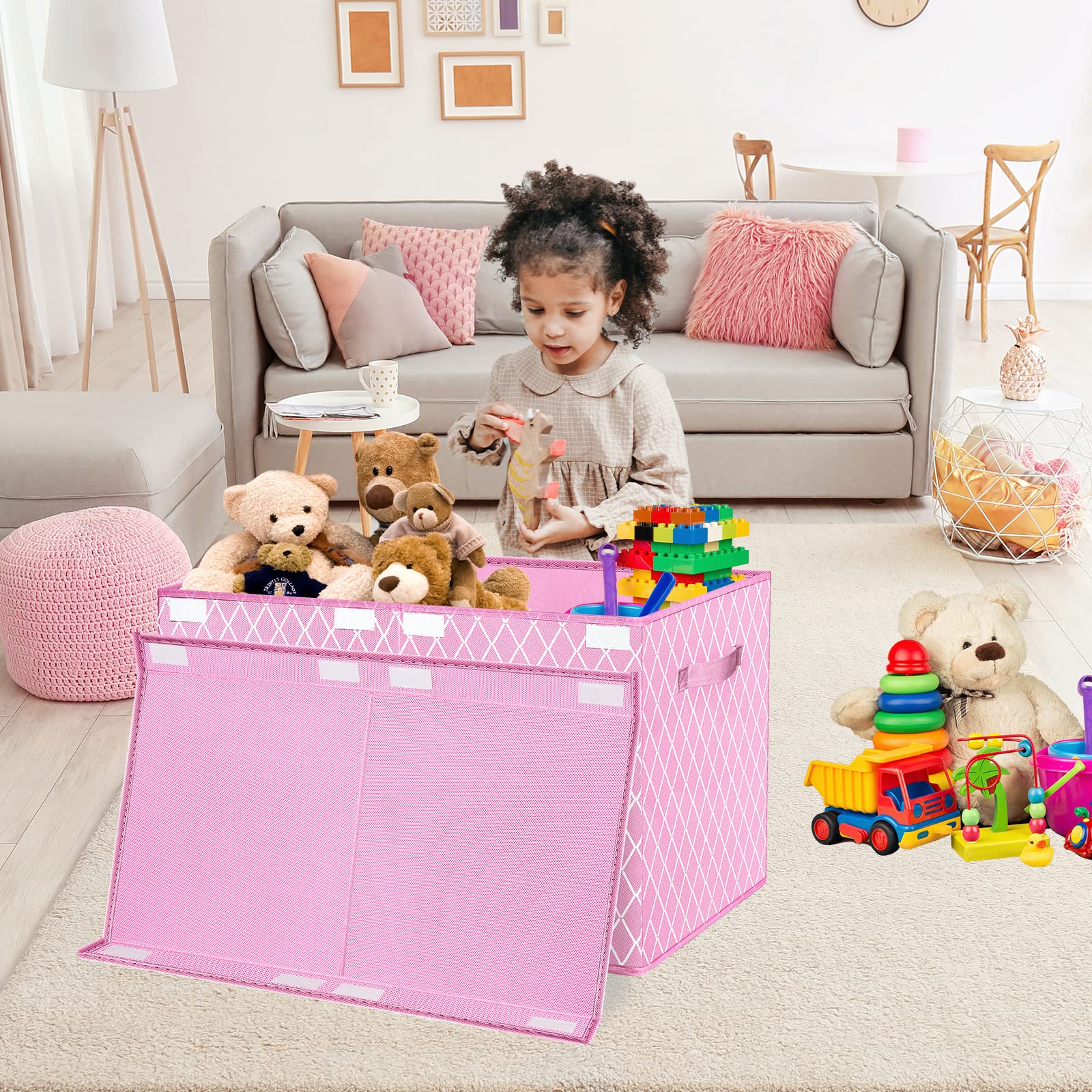 Large Fabric Toy Storage Box with Flip-Top Lid