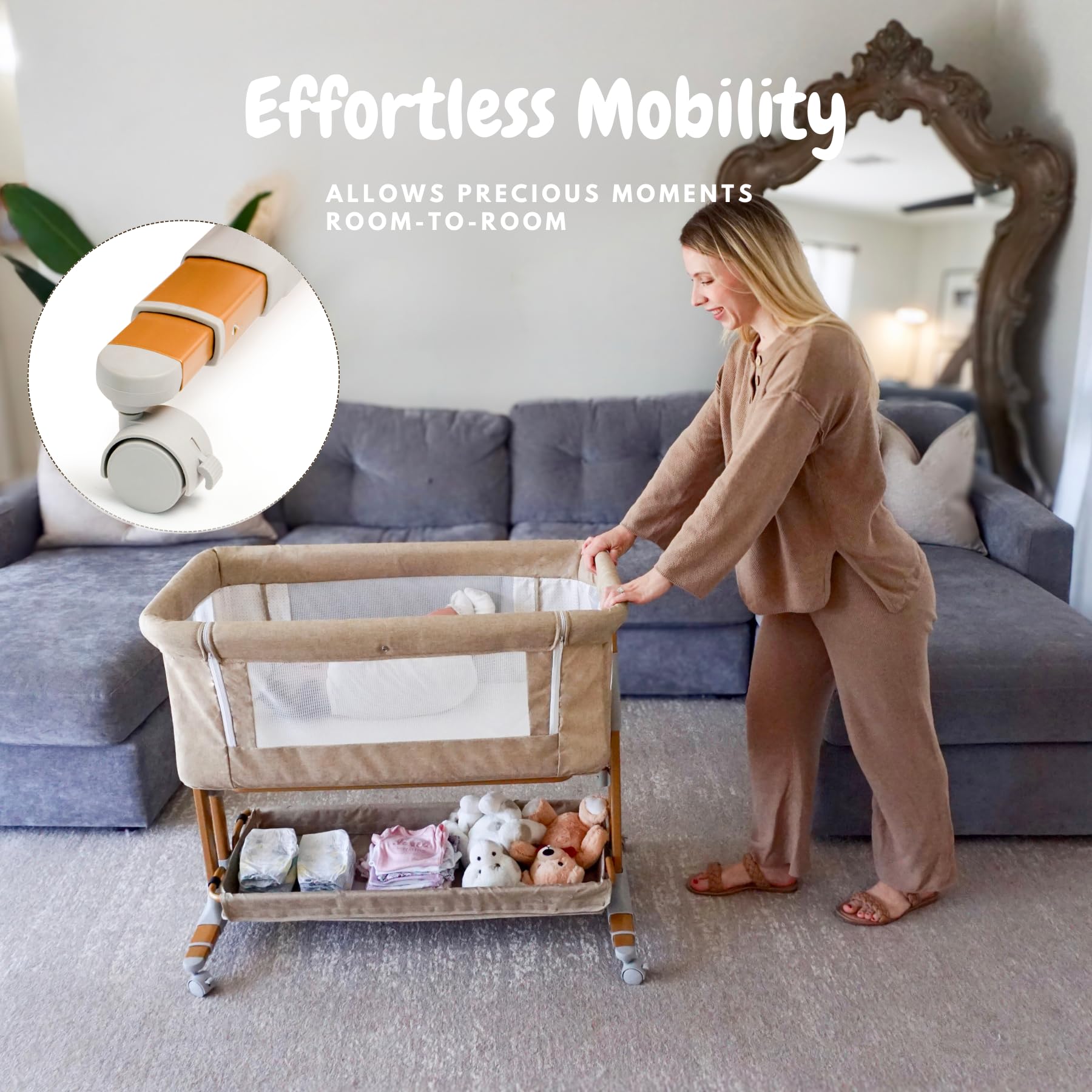 2-in-1 Bedside Bassinet with Adjustable Height