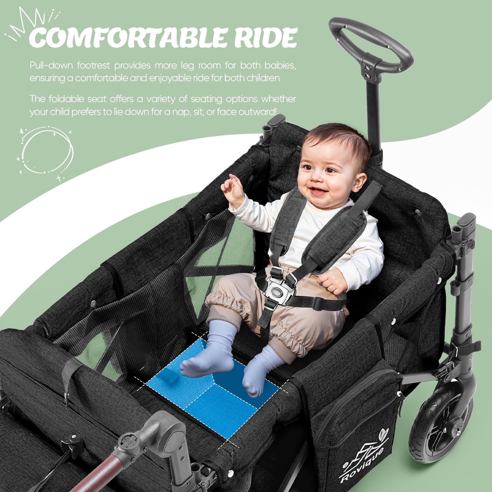 Wagon Stroller for 2 Kids,Premium Wagon for Kids with Removable Canopy,Snack Tray,All-Terrain PU Wheels & Adjustable Push/Pull Handle (Black)