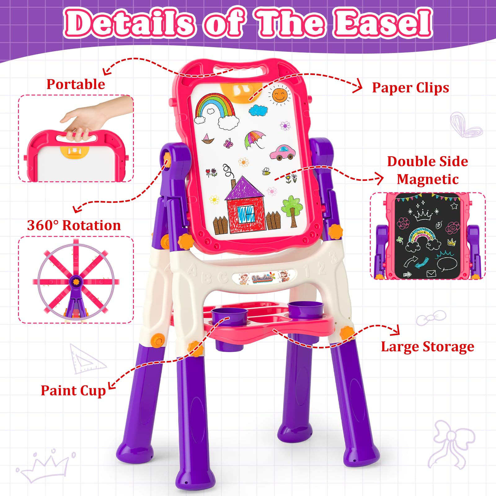 Easel for Kids,Toddler Toys for 2 3 4 5 Year Old Girl Gifts,Toddler Easel Toys Ages for 2-4, Double Sided Magnetic Kid Art Easel,Dry Erase Drawing Painting Learning Toys for 2 3 4 5 Girl Birthday Gift