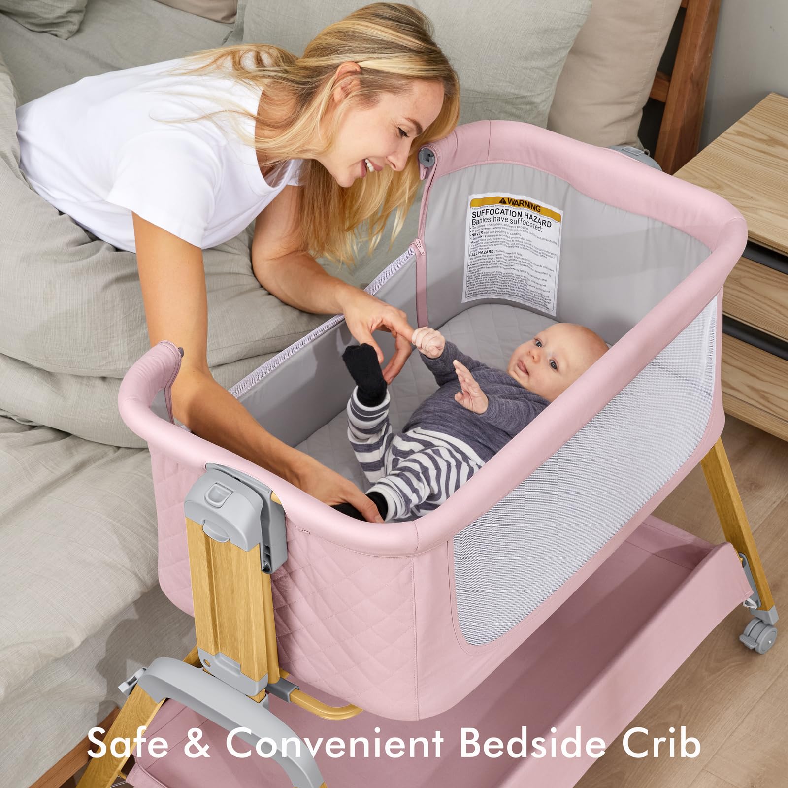 Bassinet Bedside Sleeper with 5-Height Adjustable Rocking Feature