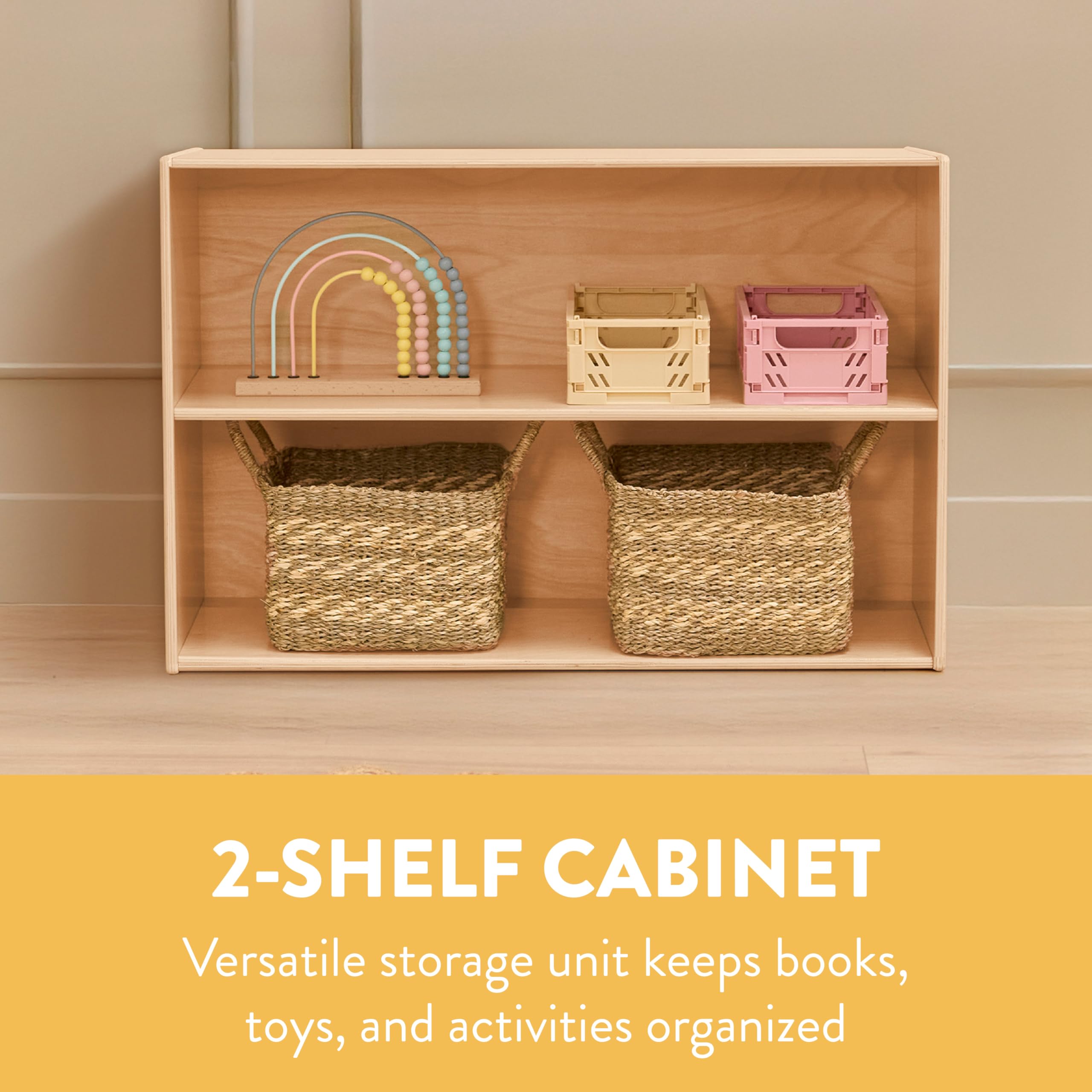 2-Shelf Storage Cabinet for Kids 24" H Natural Wood