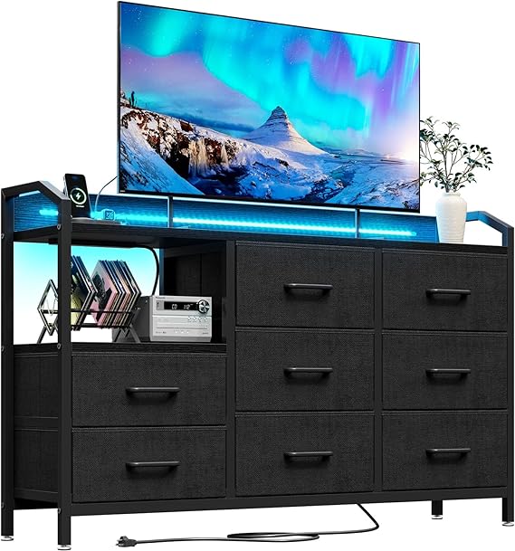Bedroom with Light Strip & Power Outlet — 8 Drawers Dressers