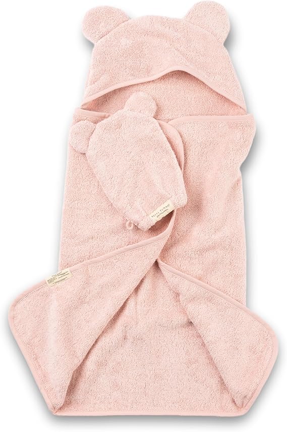 Baby Bath Towel and Wash Mitt Set – Soft Absorbent Hooded