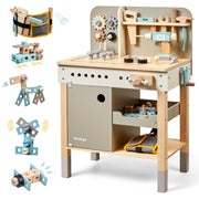 Tool Bench,Wooden Play Tools Set with Kids Tool Belt Toddlers