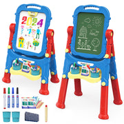 Kids Art Easel Double-Sided Rotating Chalkboard Whiteboard with Adjustable Height