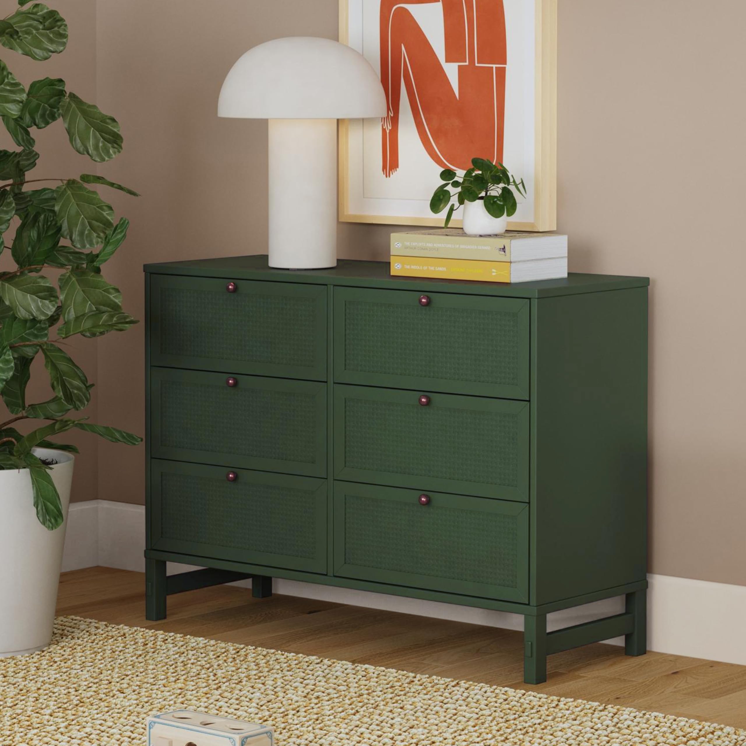 6-Drawer Dresser with Cane Accents for Nursery