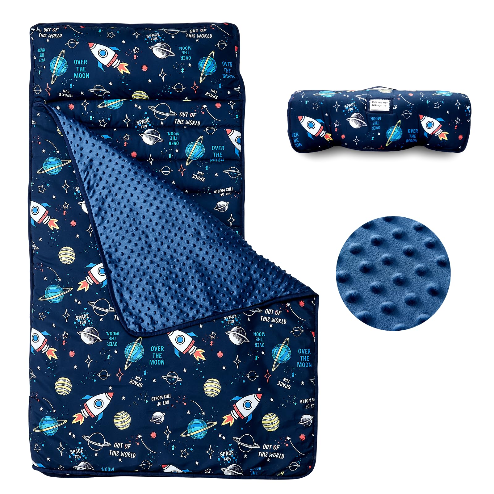 Toddler Nap Mat with Removable Pillow and Minky Blanket