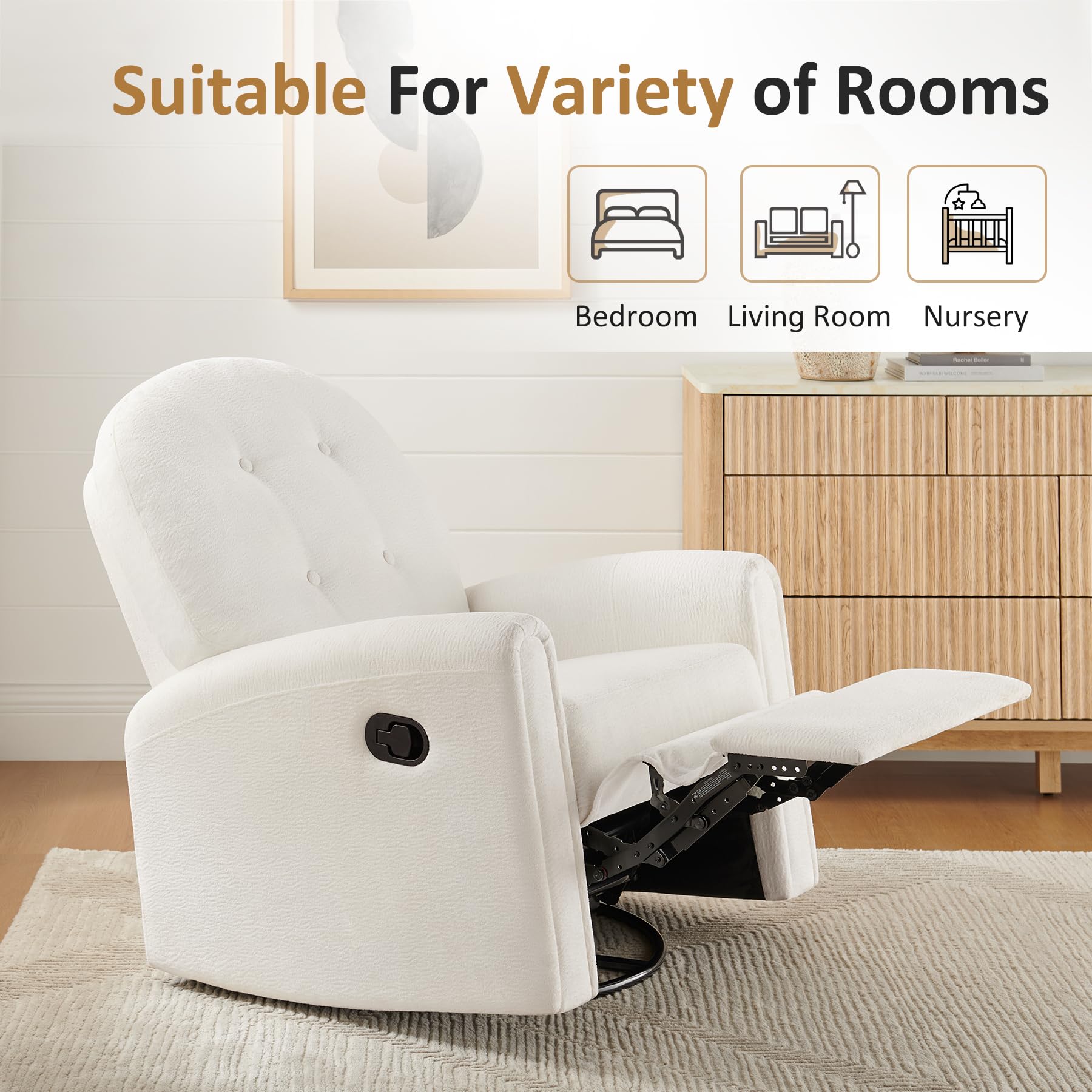360 Swivel Rocker Recliner Chair with Tufted Backrest
