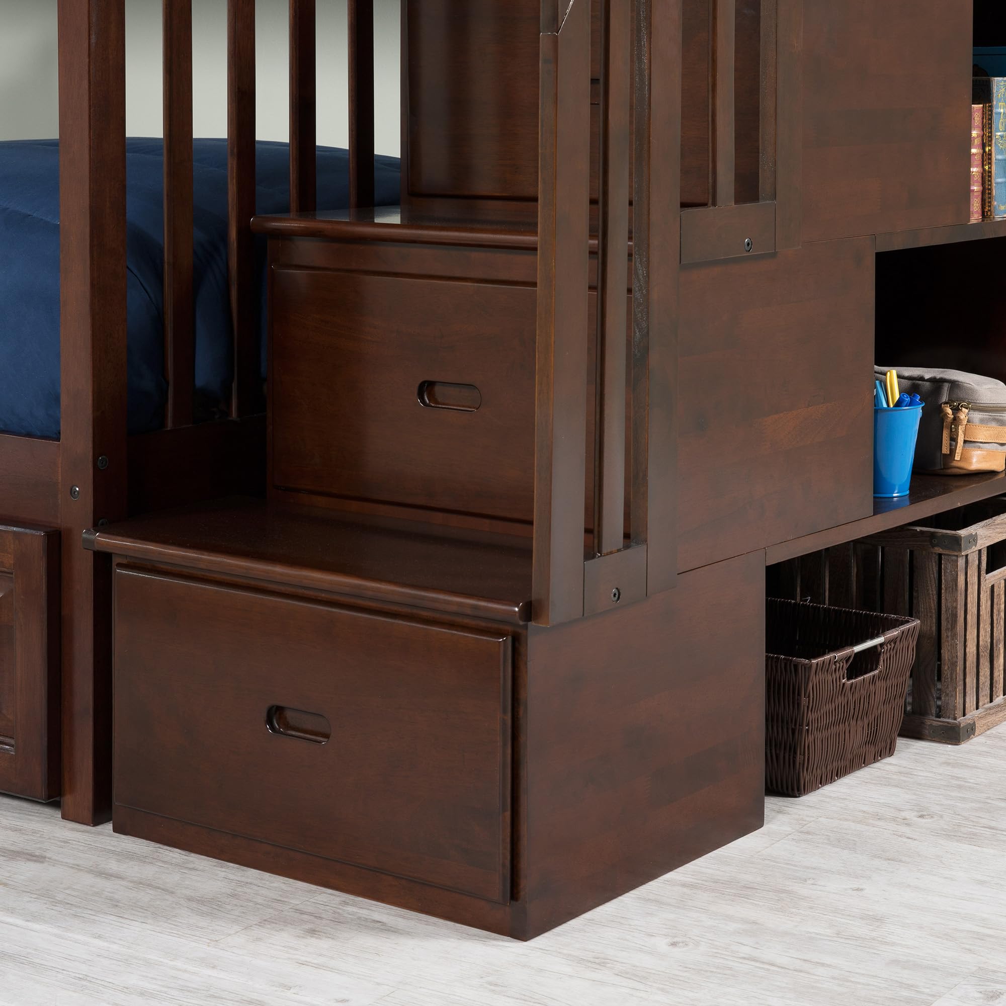 Twin Over Full Staircase Bunk Bed with USB Charging Station