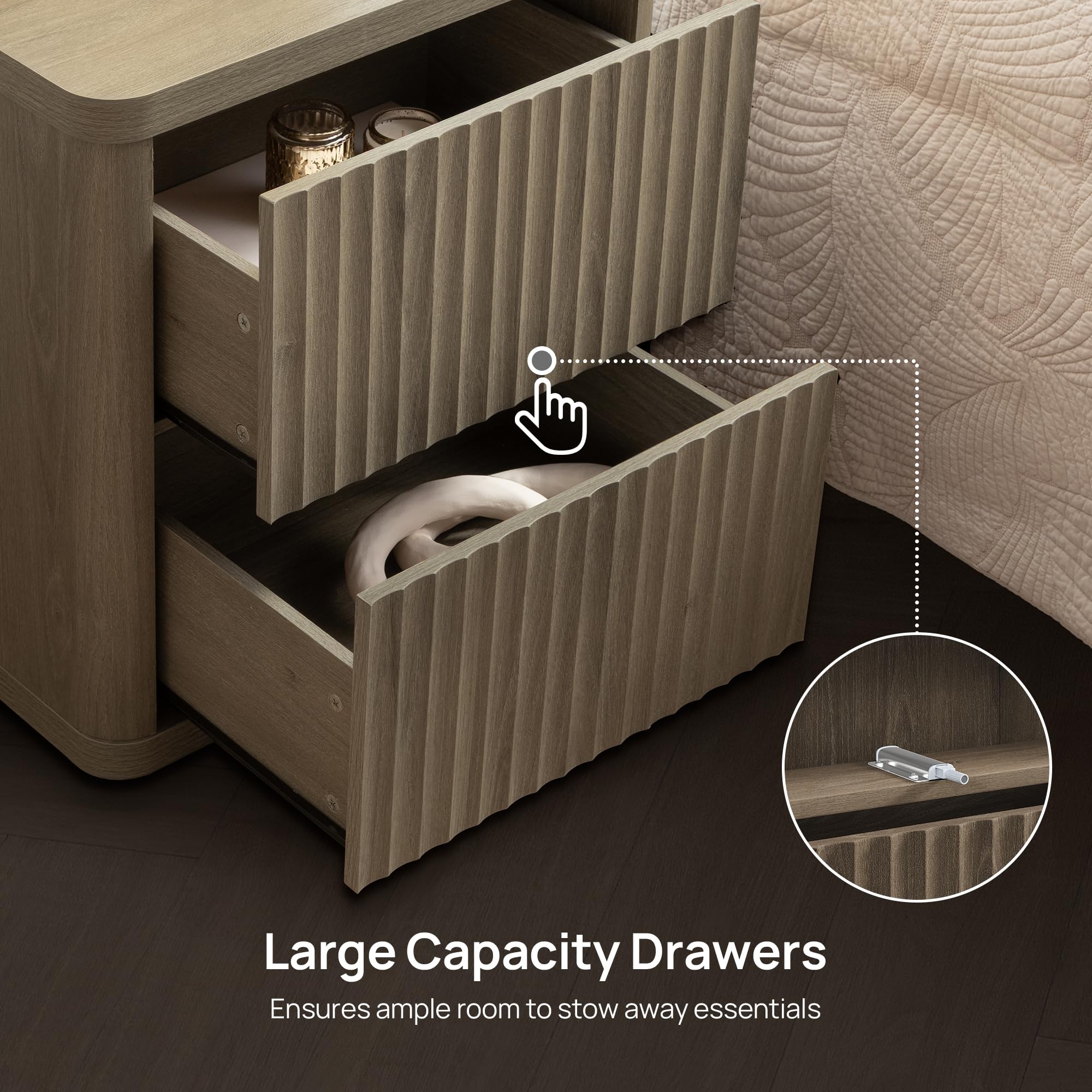 2-Drawer Nightstand Set Grey Alder