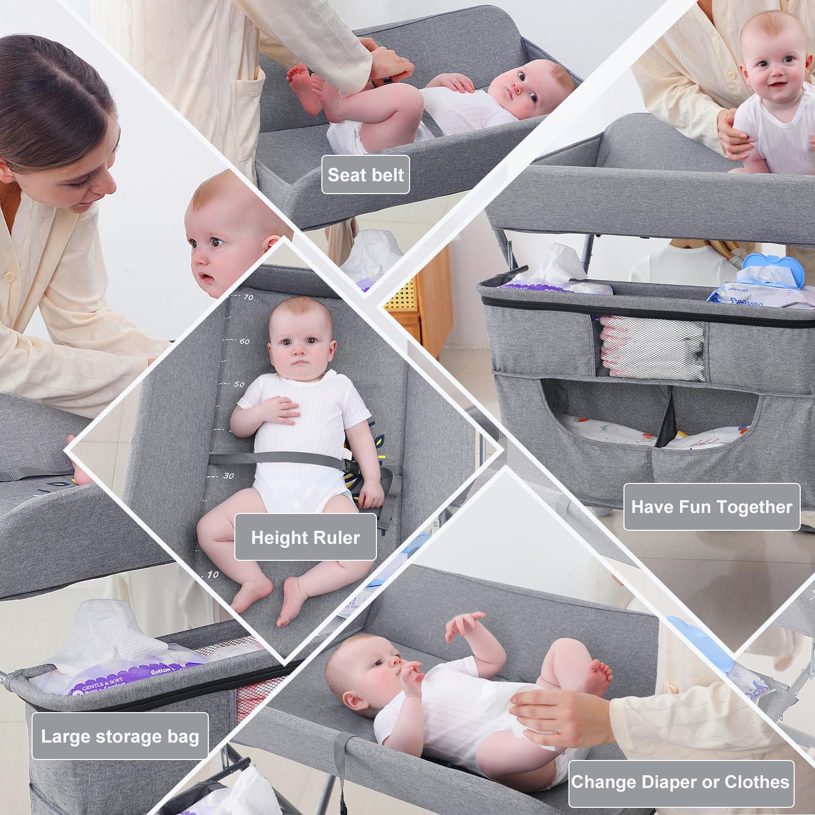 Adjustable Height Baby Changing Table with Wheels