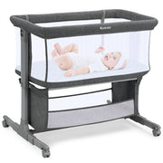 Bedside Bassinet for Baby, Portable Baby Bassinet Bedside Sleeper for Newborn Infants with Wheels Storage Basket, Adjustable 7 Heights and All Mesh Sides