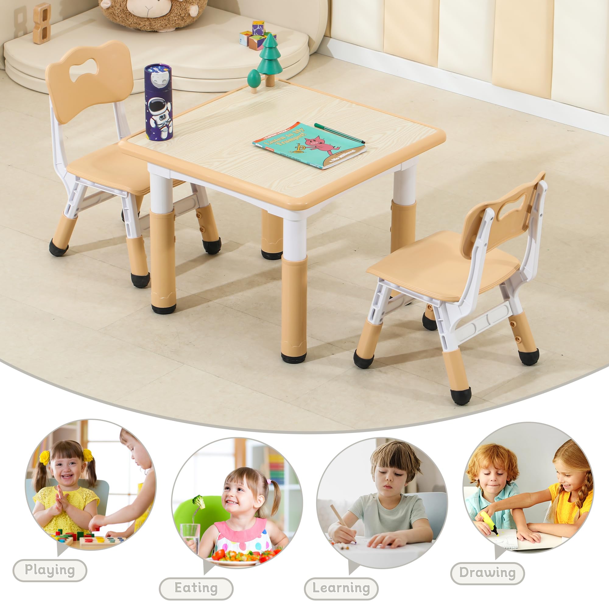 Height-Adjustable Kids Table and Chair Set with Graffiti Desktop