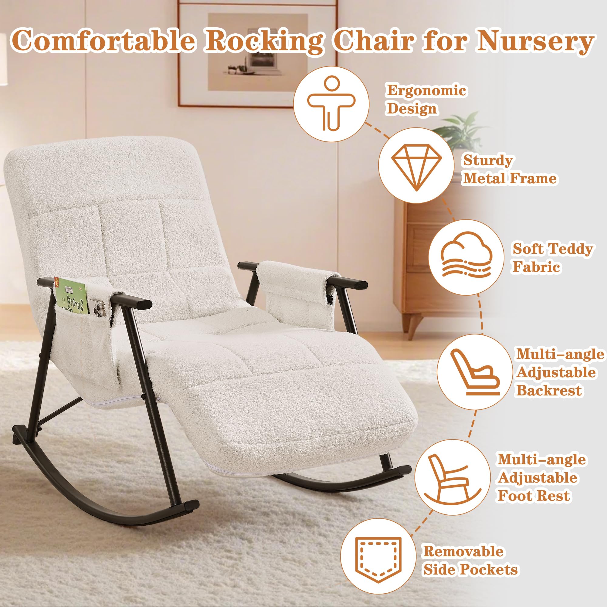 Nursery Rocking Chair with Adjustable Footrest