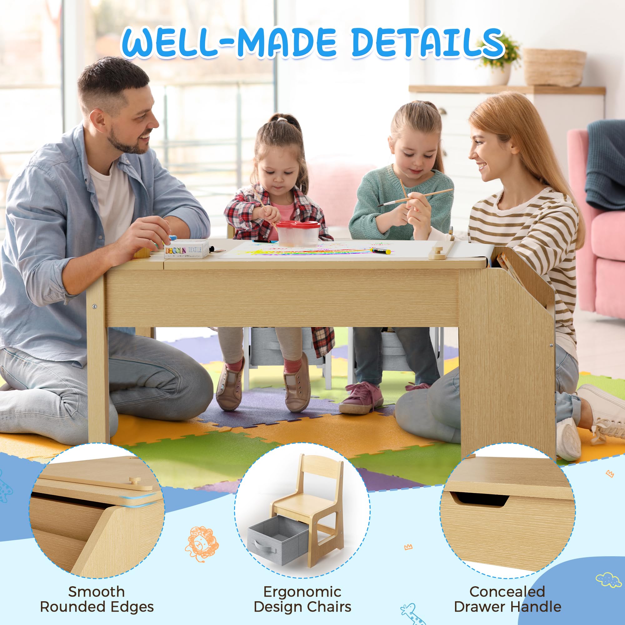 Kids Art Table and Chair Set with Storage Drawers