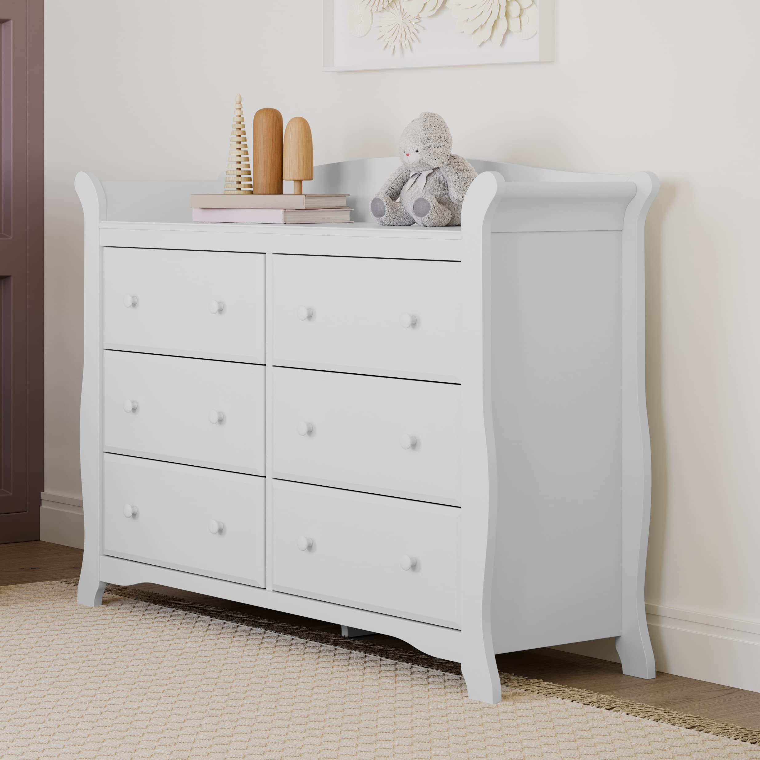 Avalon 6 Drawer Double Dresser (White) – Dresser for Kids Bedroom