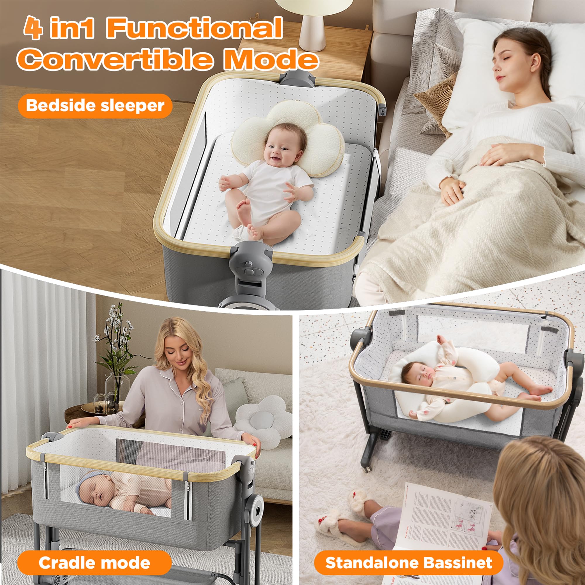 4-in-1 Rocking Bassinet with Adjustable Height